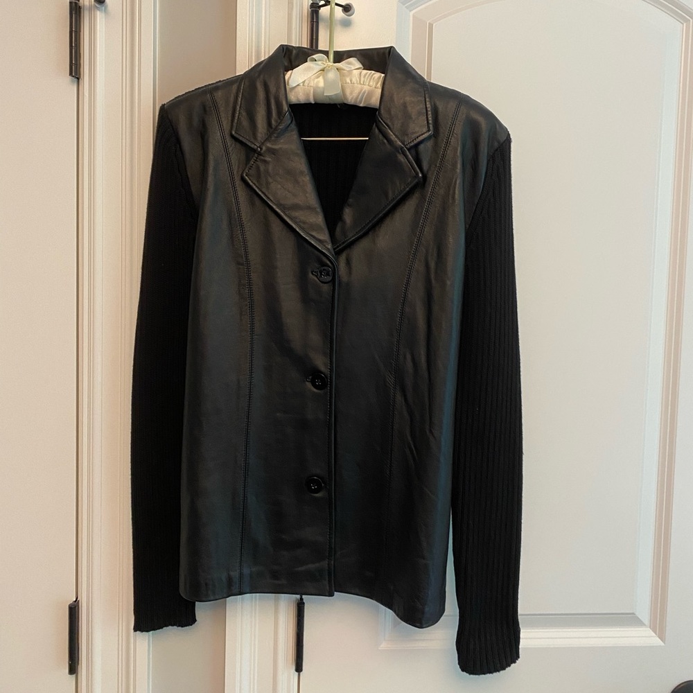 Maurice Sasson Leather Knit button up cardigan